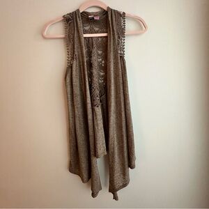 Love on a Hanger Tan Lace Knit Long Vest S